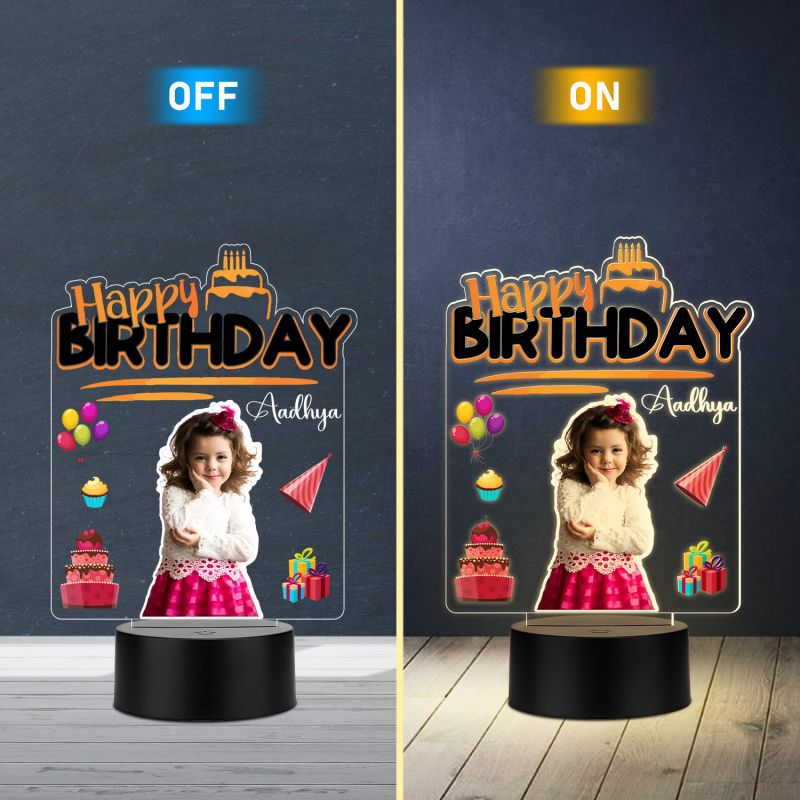 Personalized Happy Birthday LED Night Lamp with Photo Gift for Birthday Girl Warm White Light Birthday Gift for Daughter Return Gift for Girls